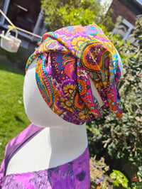 Image 8 of Boho head wrap with Wire - sari fabric -neon henma