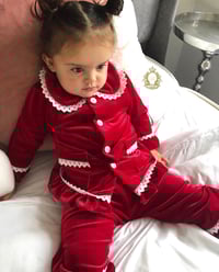 Image 4 of Girls personalised red velvet pyjamas 