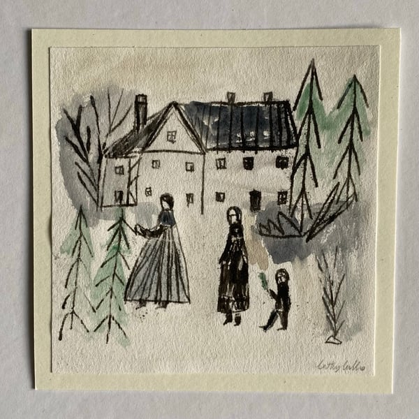 Image of A sprig of evergreen - winter landscape - mixed media artwork 