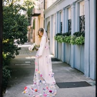 Image 1 of Custom Bright Pastel Flower Wedding Veil