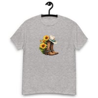 Image 7 of Unisex classic tee, Turquoise Sunflower Cowgirl Boots Tee