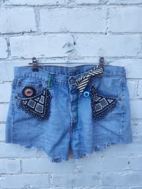 Image 1 of Vintage levi cut off shorts - waist 33 inches with stretch black beads