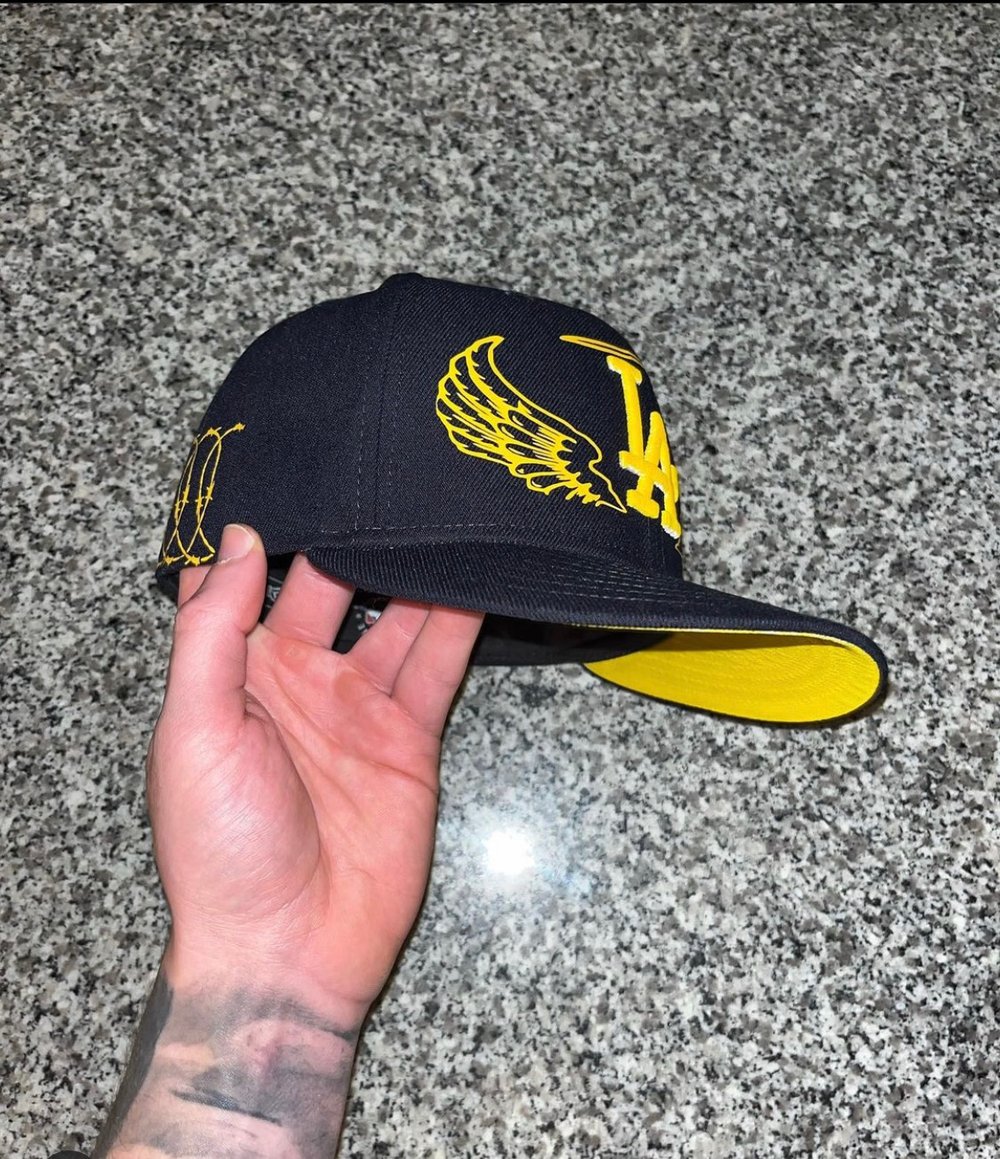 Image of YELLOW BRIM NAVY LA DODGERS CUSTOM FITTED CAP