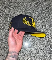 Image 1 of YELLOW BRIM NAVY LA DODGERS CUSTOM FITTED CAP