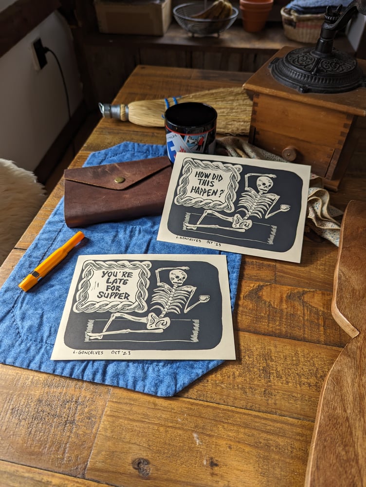Image of Lounging Skeleton Print
