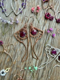 Image 2 of Copper Luna Wing Earrings with Ruby