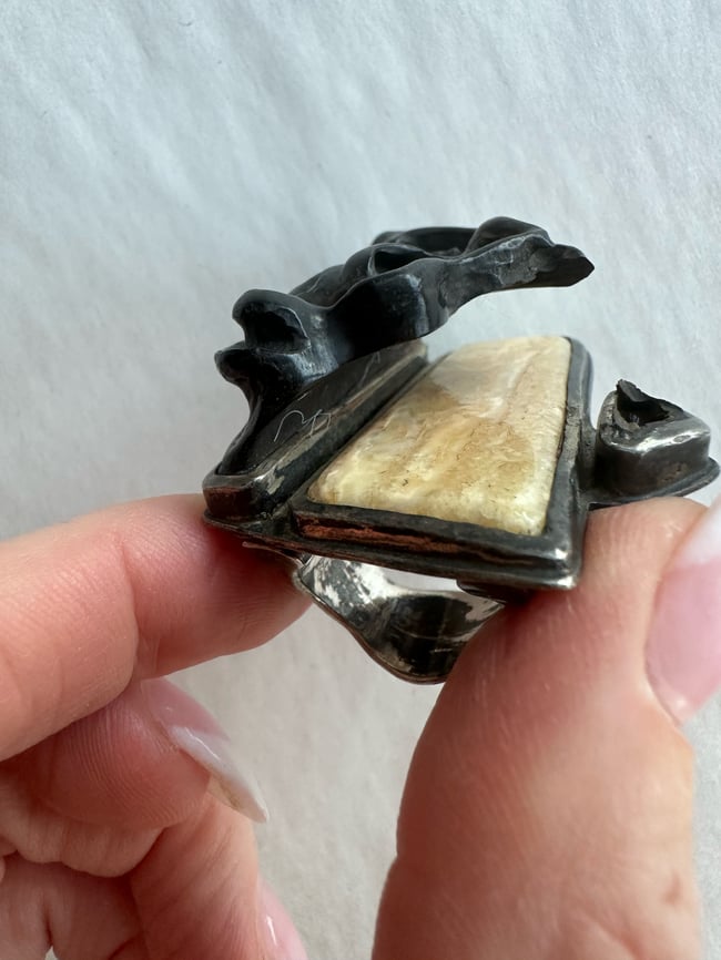 massive late 60s signed brutalist sterling  cocktail ring