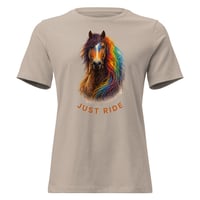 Image 1 of Just Ride Horse Lover Women’s T-Shirt – Colorful Equestrian Graphic Tee