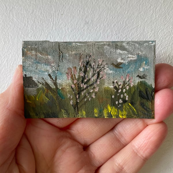 Image of Blossoms in the wild meadow - tiny painting 