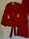 early 1970s OSSIE CLARK scarlet moss crepe trouser suit