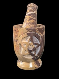 Stone pentagram pestle and mortar 