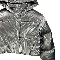 Image 3 of Zara Wind Protection Cropped Silver Puffer Jacket (Women’s M)