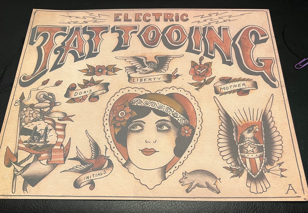 Image of “Electric Tattooing” 11x14 flash sheet