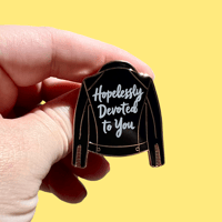 Image 2 of Hopelessly Devoted You (Grease / Harryween) Leather Jacket Enamel Pin