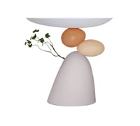 Image 2 of Modern Small End Table White & Gray Resin Abstract Cute Pedestal Side Table with Tray