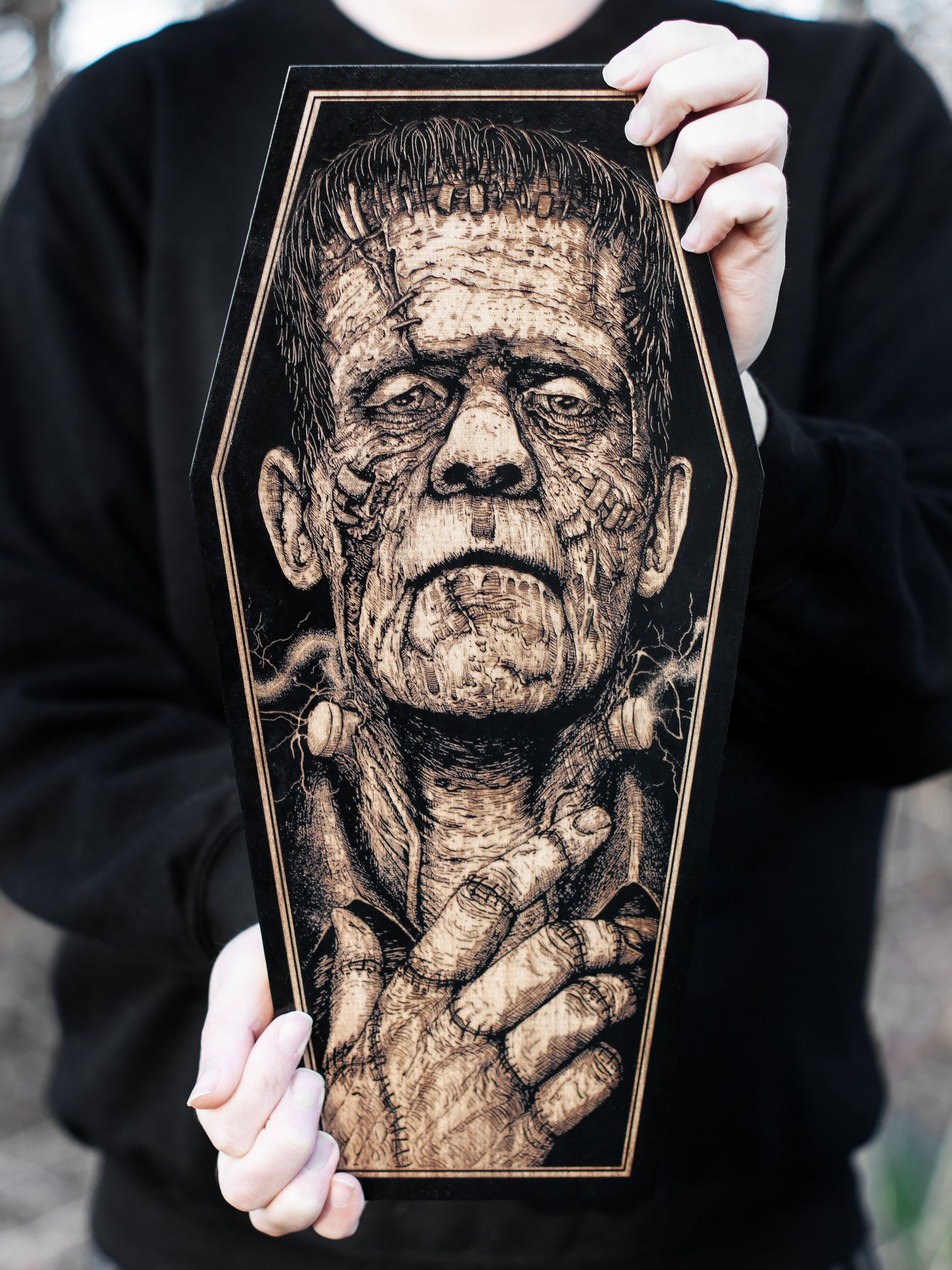 Image of Frankenstein Coffin Engraving