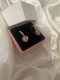 Image 1 of Pink crystal heart hanging earrings 