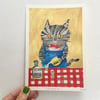 ‘Chamedi’ art print in two sizes A5 or A4 tabby cat pouring an aperitif 