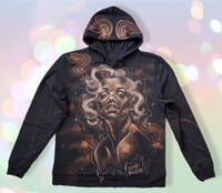 Image 1 of “MARILYN” CUSTOM BLEACH PAINTED PULLOVER HOODIE LARGE