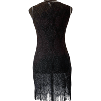 Image 4 of 90s Vintage Black Sheer Metallic Lace Fringe Dress w - Size 5 Jonathan Martin 