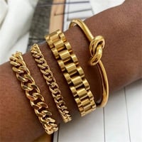 Image 1 of 2024 New Vintage 18K Gold Plated Stainless Steel Chain Bracelet for Women Men Couple Fashion Jewelry