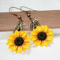 Image 1 of Vintage Alloy Plated Sunflower Shaped Hanging Earrings