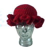 Image 1 of Red Ruffle Crochet Hat