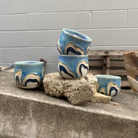 Image 2 of Set Of 4 Sky Blue Espresso Cups w.Petal Motif