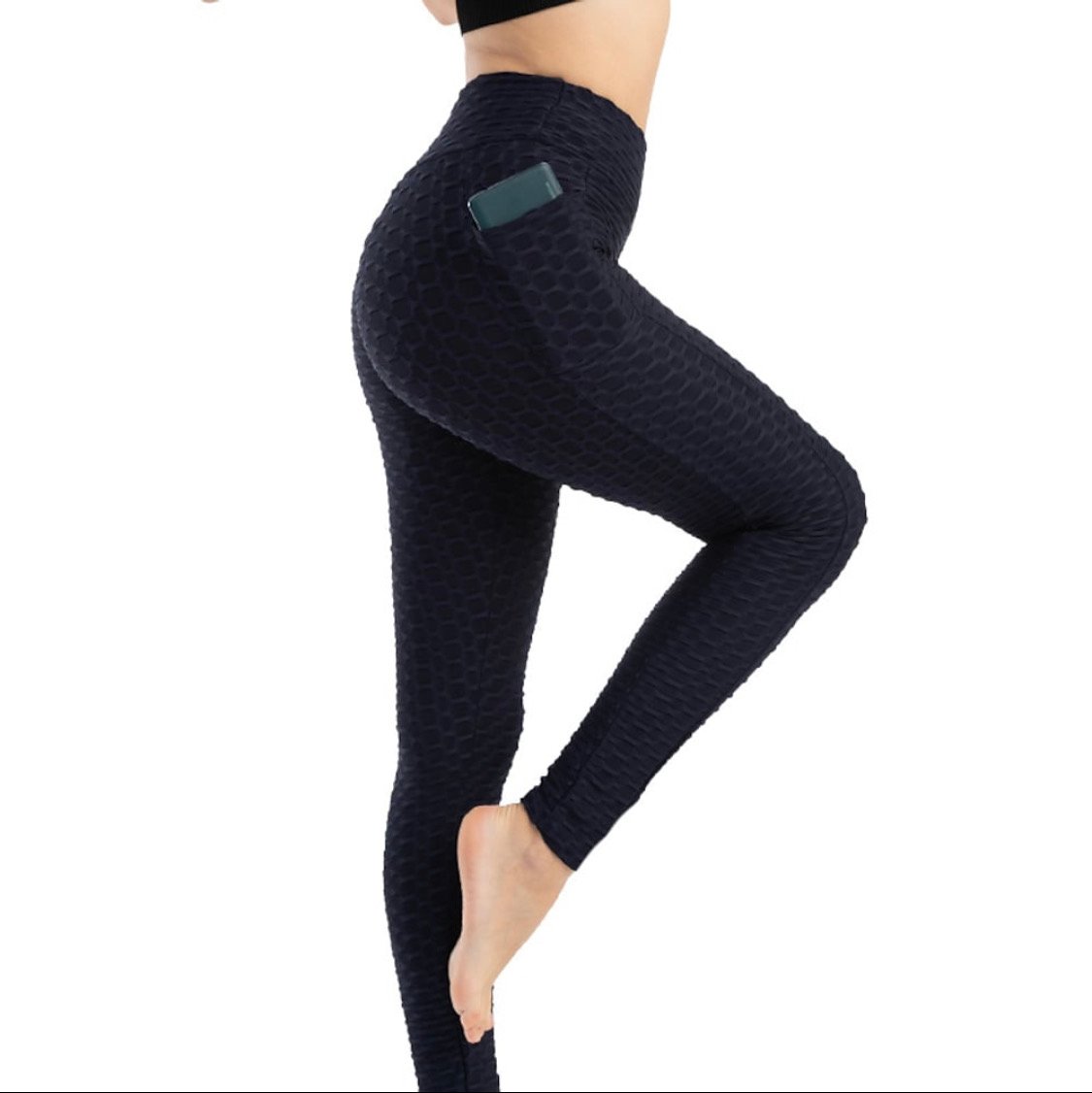Womens High Waist Anti-Cellulite Yoga Pants Pockets Butt Lift