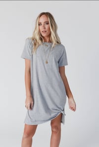 Image 1 of On The Daily Oversized Slit Tee Dress- Heather Grey