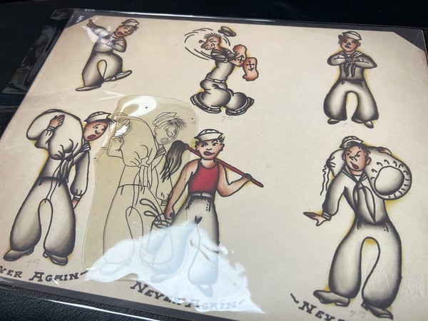 Image of Original 1950’s “Painless Nell” Bowen “US Navy Sailor” Acetate Stencil with 11x14 print.