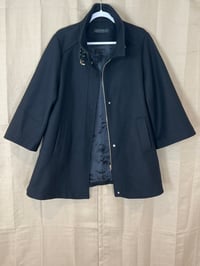 Image 8 of ZARA rare black leather buckle neck front zipper pea coat jacket