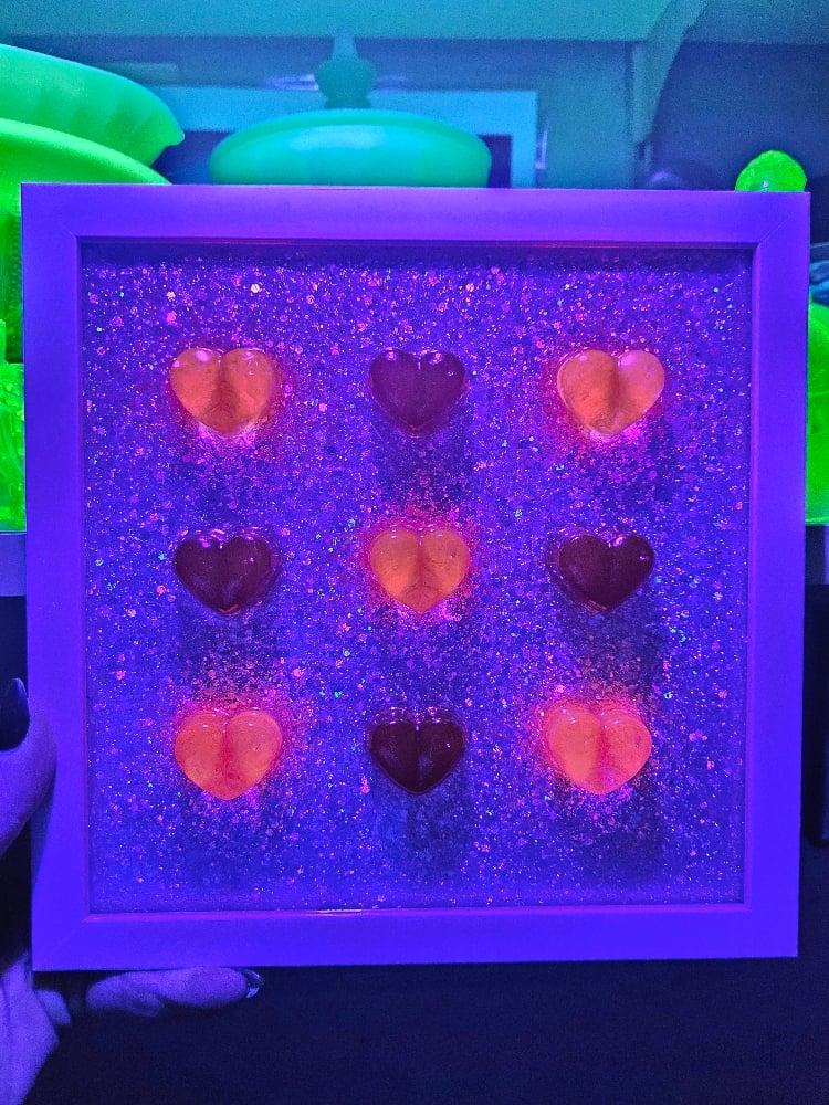 Image of Neon Pink and Red 3D Chonky Heart Wall Art: 8x8/ Sparkle Background