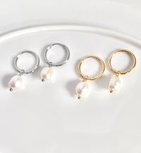 Image 1 of Pearl Hoop Huggie Earrings
