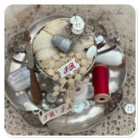 Image 4 of Handmade pin cushion in a vintage cup sitting on a beautiful vintage tray