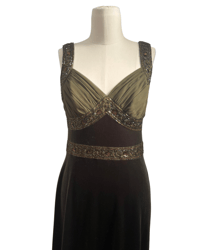 Image 2 of Olive green 90s beaded silk & velvet gown