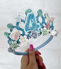 Image 3 of Blue mermaid birthday tiara crown