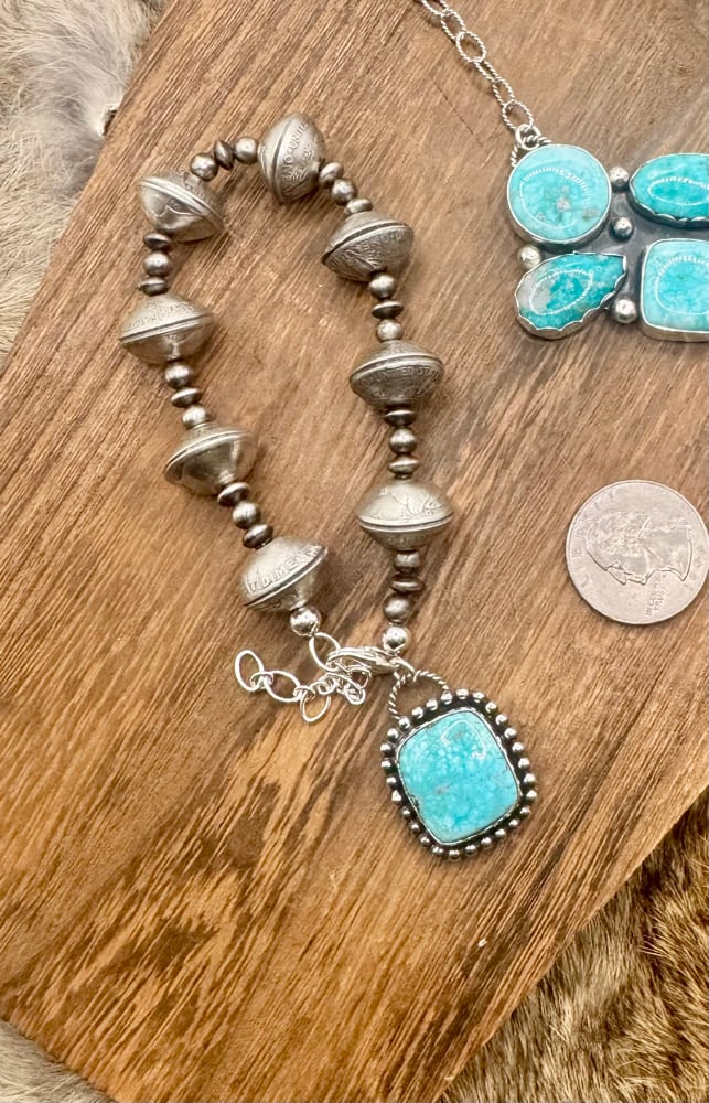 Image of White Water Turquoise Mercury Dime Bracelet - size 6-8”