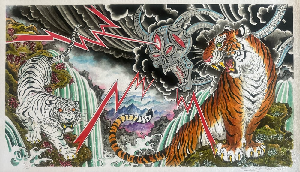 Image of Tim Lehi Hand Embellished "Tiger Book Cover" Giclée Print Signed & Numbered 18/25