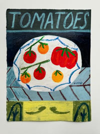 Tomatoes on navy blue