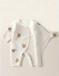 Image 4 of Ribbed Teddy Bear Wrap Around Sleepsuit