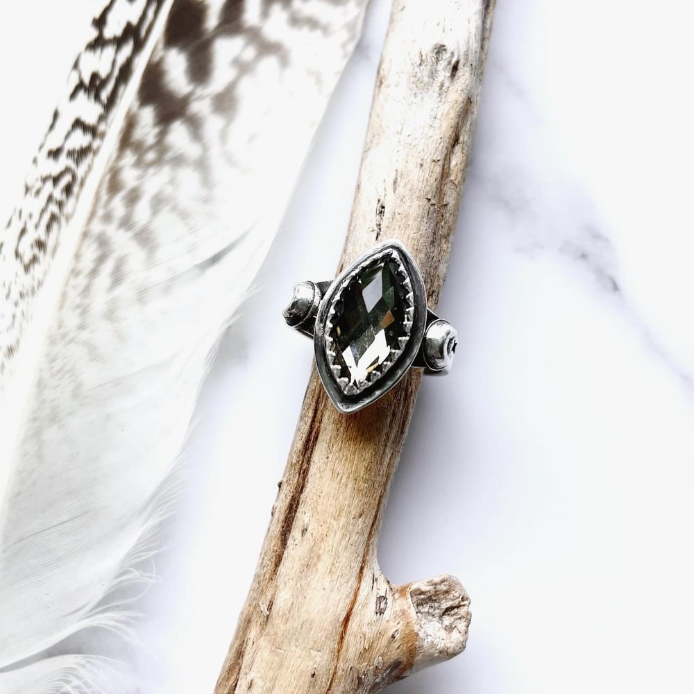 Handmade Celestial Pyrite Crystal Sterling Silver Ring 925