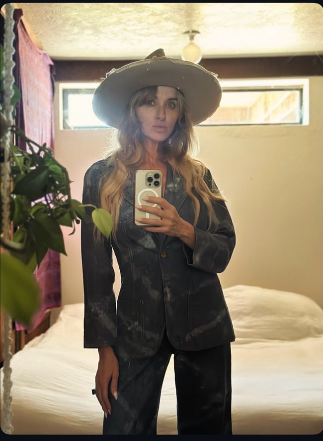 70s denim cloud-dye trouser suit pants