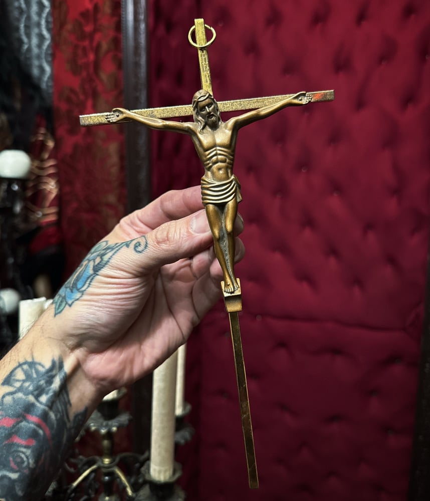 Image of Vintage Brass Funeral Crucifix