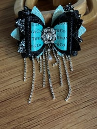 Image 3 of Designer Inspired Teal and Black Tumbler Straw Topper Bow