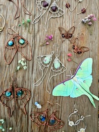 Image 4 of Sterling Silver Luna Wing Earrings with Ruby in Fuchsite