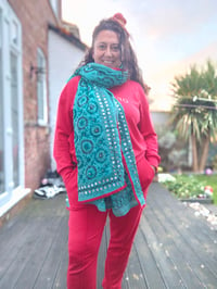 Image 1 of Thassos scarf - Jade with red trim