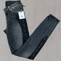 Image 1 of 7 FOR ALL MANKIND super skinny dark gray black studded jeans