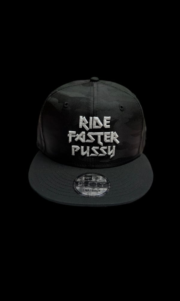 Black camo new era nine fifty SnapBack w/ white embroidered puff