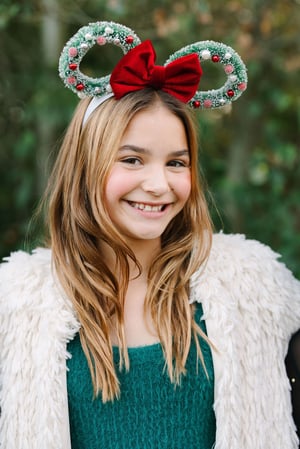 Image of Wreath Ears with Red Classic Bow